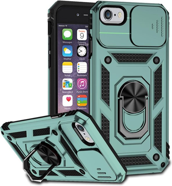 Magnetische iPhone SE Schutzhülle mit Slide Linse und Ringhalter in Grün - Bild 1