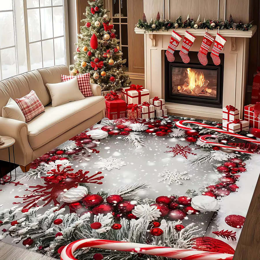 VIKAMA Weihnachtsteppich mit Weihnachtsmann und Schneemann, rutschfest und wasserabsorbierend, B/T: 60 x 40 cm, Mehrfarbig - Bild 2