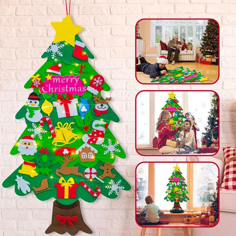 GoolRC Weihnachtsbaum aus Filz mit LED-Lichterkette und 33 hängenden Ornamenten in Grün und Mehrfarbig für Kinder und Dekoration - Bild 3
