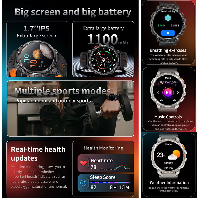 BOXUXING Smartwatch, GPS, Schwarz, Silikon, Rund - Bild 2