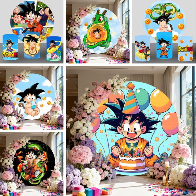 Personalisierter Dragon Ball Goku Party-Hintergrund von Bandai, Super Saiyajin Dekoration für Kindergeburtstage und Babypartys, rund, mehrfarbig - Bild 1