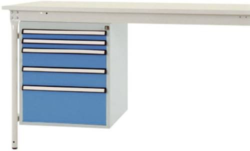 Manuflex ZB4852.5012 Gehäuse-Unterbau stationär in Blau-Weiß mit 5 abschließbaren Schubfächern aus Stahl für Tischtiefe 800 mm, Nutzhöhe: 500 mm - Bild 1
