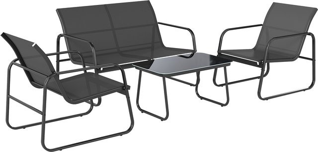 Outsunny Gartenmöbel-Set 4-teilig mit 2-Sitzer-Sofa, 2 Sesseln und Couchtisch aus Stahl und Textilene in Dunkelgrau und Schwarz - Bild 1
