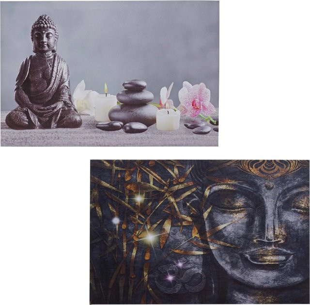 MCW 2er-Set LED-Wandbilder Buddha und Kerzen in Mehrfarbig, B/H: 40 x 60 cm - Bild 1