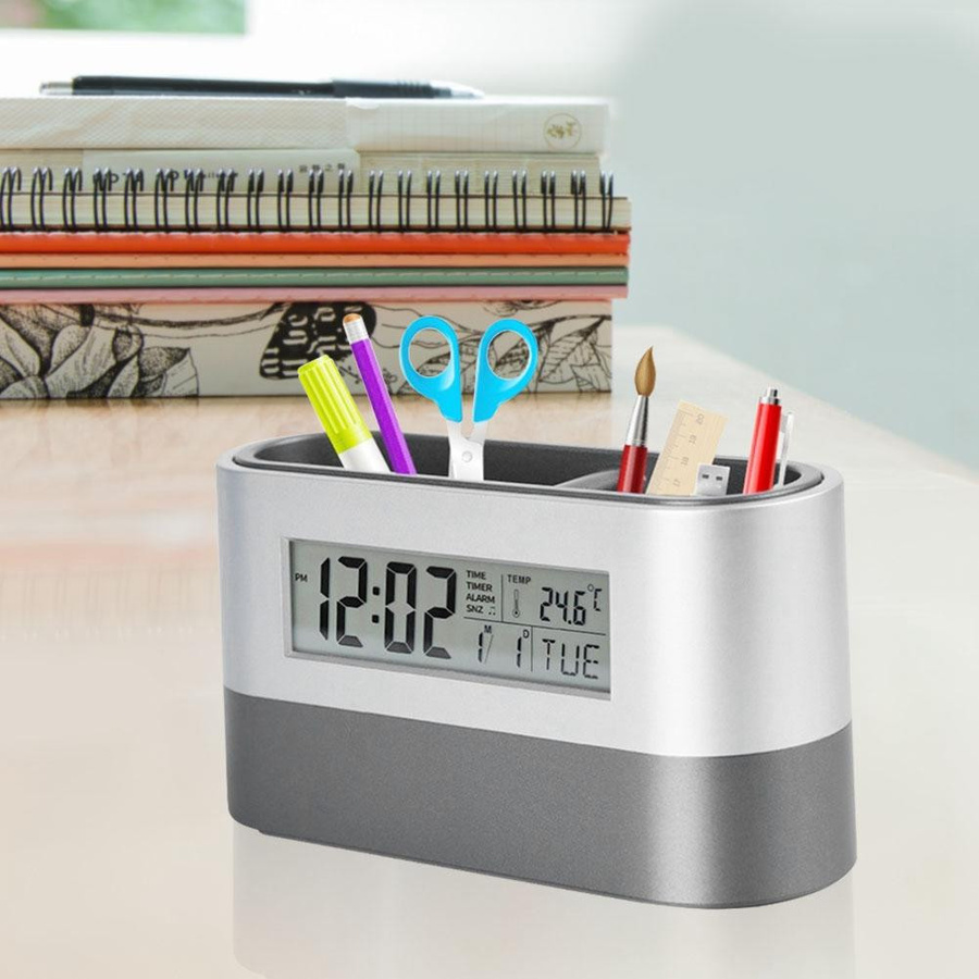 TOMTOP JMS Digitaler Stifthalter mit LCD-Uhr, Ewigem Kalender und Temperaturanzeige aus Kunststoff - Bild 2