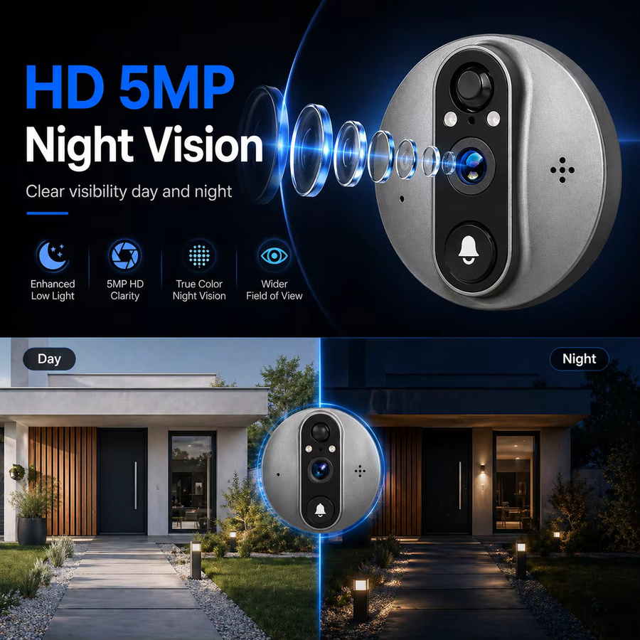 Tuya 5MP Smarte Türspion-Kamera mit 4,3-Zoll-Bildschirm, Bewegungserkennung, Live-Ansicht und Zwei-Wege-Audio für deine Haussicherheit - Bild 3