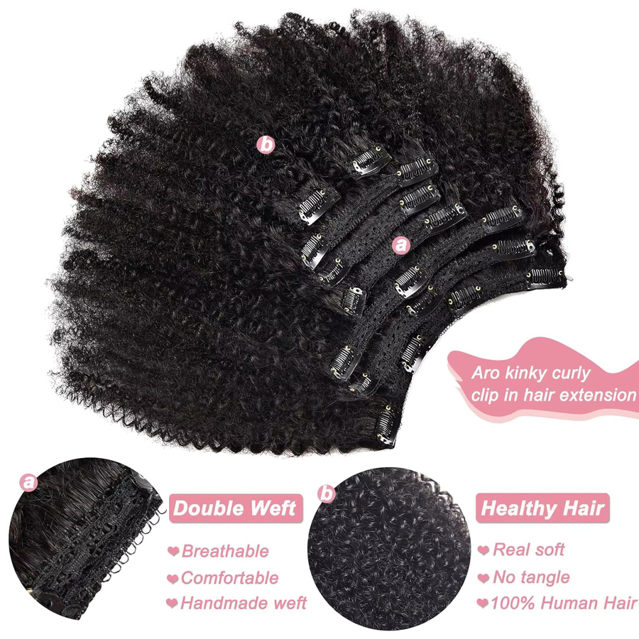 Dula A Hair Clip-In Haarverlängerungen Afro Kinky Locken, 8 Stück, 120g, Damen - Bild 4