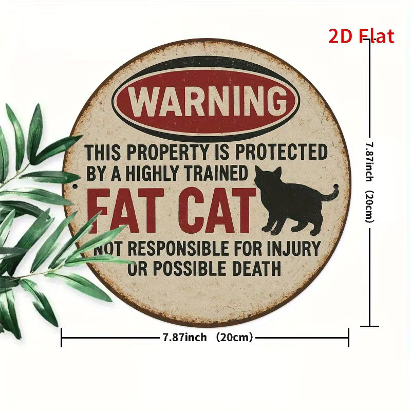 Potdemiel Rundes Metallschild Vintage Warning This Property is Protected by a Highly Trained Fat Cat Wandekunst Mehrfarbig Durchmesser: 20 cm - Bild 3