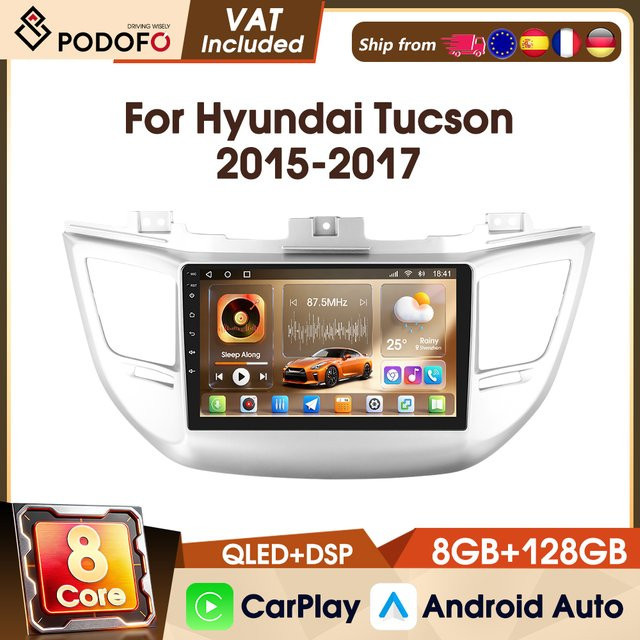 Podofo Android Autoradio für Hyundai Tucson 2015-2017 mit 9 Zoll IPS Bildschirm, 8-Kern Prozessor, 8+128GB Speicher, WIFI und GPS - Bild 1