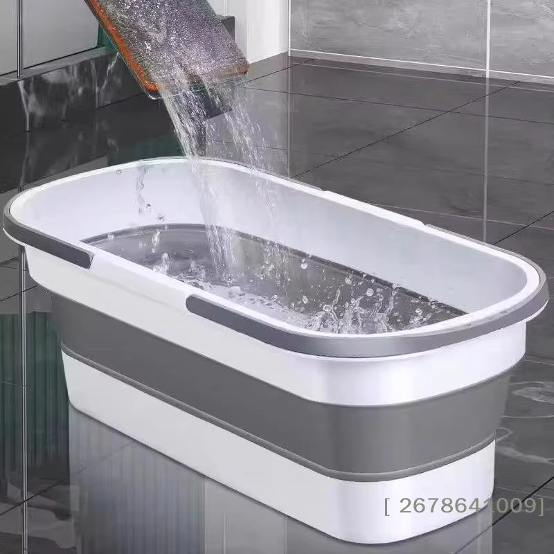 KuZHEN Zusammenklappbarer Wischeimer mit Rädern in Weiß, Multifunktionale Faltbare Reinigungswanne aus Kunststoff - Bild 5
