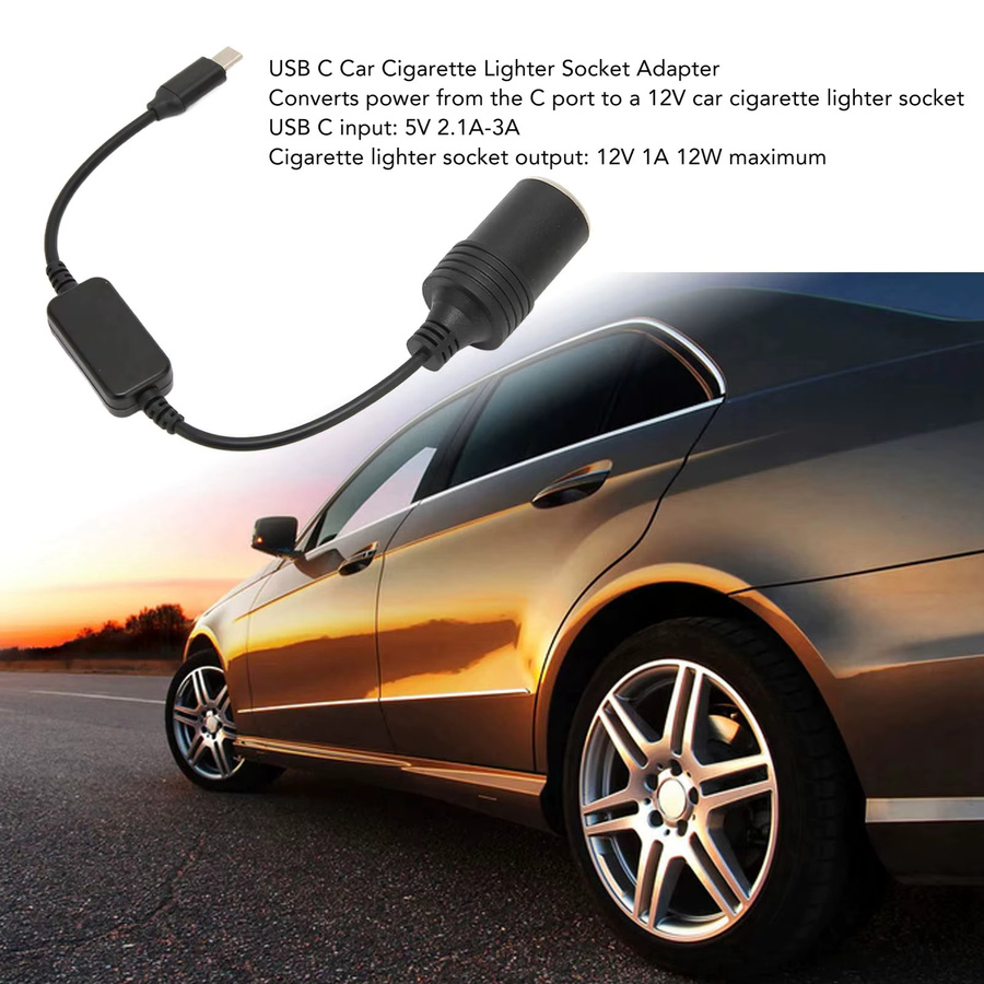 Qiilu USB-C auf 12V Zigarettenanzünder Buchse Netzteil Konverter für Auto Elektronik Zubehör, Schwarz - Bild 2
