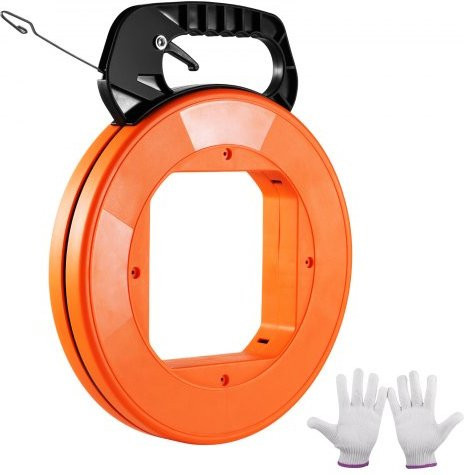 VEVOR Einziehband aus Stahl in Orange, 36 m x 3,1 mm, Kabel Einziehhilfe mit Gehäuse und Griff für Wände und elektrische Leitungen - Bild 1