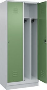 C+P Spind Classic PLUS Garderobenschrank mit Sockel, 2 Abteile, Grau/Grün, H x B x T: 195 x 80 x 50 cm, mit Zylinderschloss und 4 Garderobenhaken - Bild 1