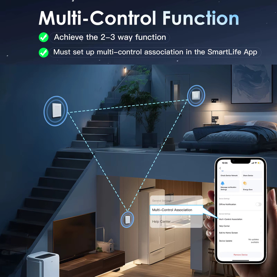 BSEED WIFI 2-Gang-Klickschalter smarter Wandschalter mit gelber Hintergrundbeleuchtung in Weiß kompatibel mit der Tuya-App - Bild 6