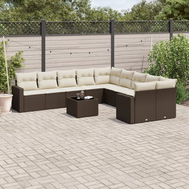 vidaXL 11-tlg. Garten-Sofagarnitur aus Polyrattan mit Kissen in Braun - Bild 3