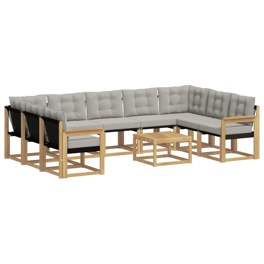 vidaXL Outdoor-Sofagarnitur in U-Form aus massivem Akazienholz mit 10 Kissen in Weiß und Hellgrau - Bild 2