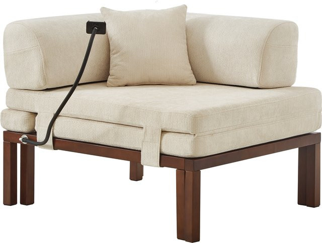 Svintora Massivholz-Klappsofa mit Samtbezug als multifunktionales Einzelbett in Beige, B/T/H: 176 x 81 x 64 cm - Bild 1