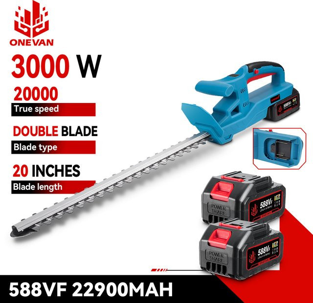 ONEVAN Elektrische Heckenschere 20 Zoll in Blau mit Akku für die Gartenpflege - Bild 1