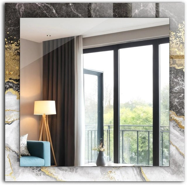 Tulup Rechteckiger Spiegel mit abstraktem Marmor-Design in Schwarz und Grau, B/H: 60 x 60 cm - Bild 1