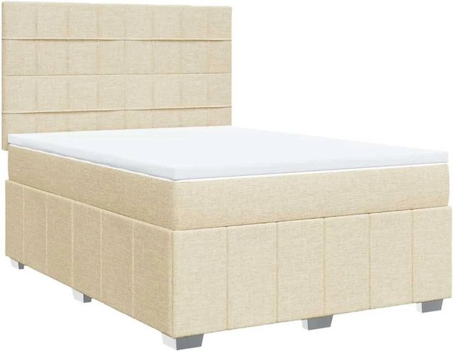 vidaXL Boxspringbett mit Matratze und Taschenfederkern in Creme, B/T/H: 140 x 190 x 1 cm - Bild 1