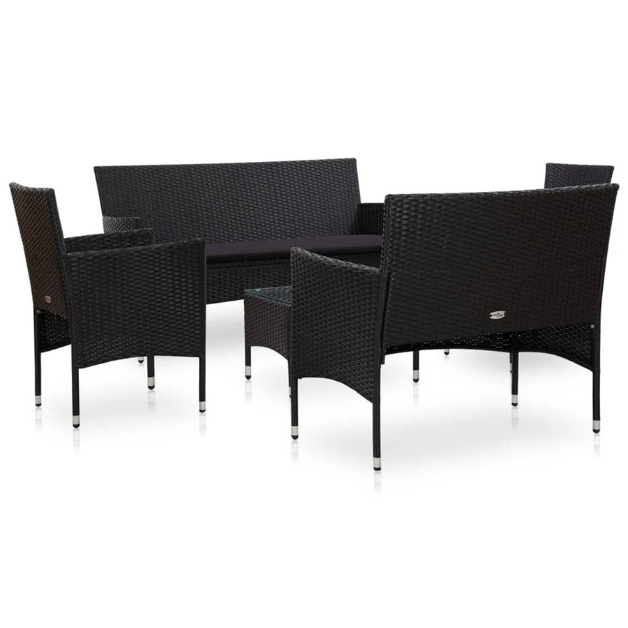 vidaXL 5-tlg Garten-Lounge-Set aus Poly Rattan in Schwarz mit Auflagen und Glastisch - Bild 2