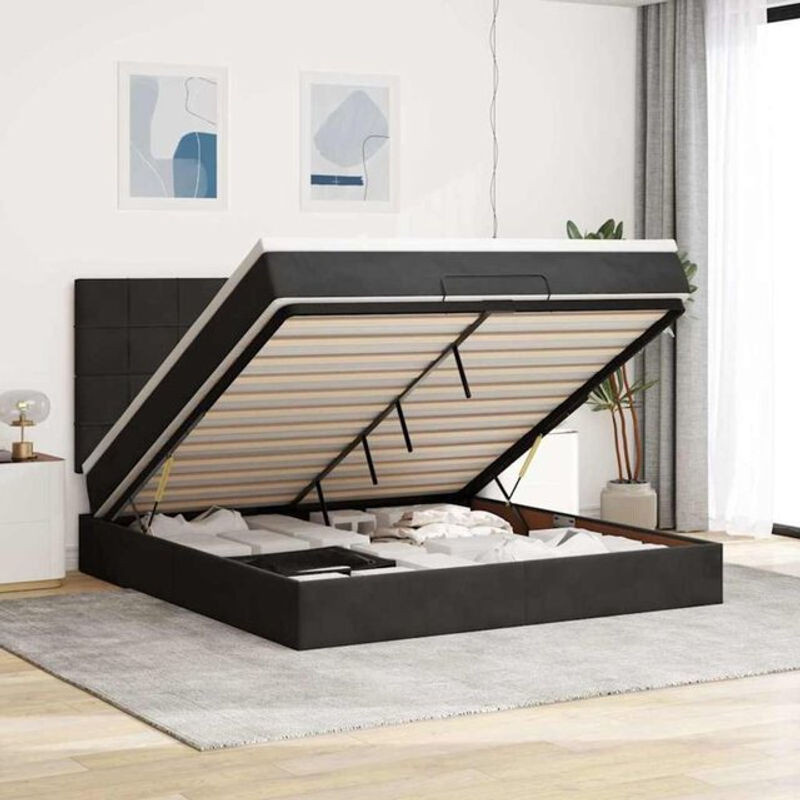 Vidaxl Ottoman Polsterbett mit Matratzen und LED in Schwarz aus Samt, B/T/H: 180 x 200 x 118 cm - Bild 1