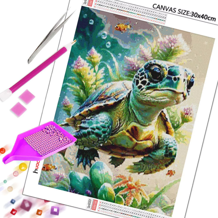 Huacan DIY-Diamantgemälde Schildkröte mit Full Round Strasssteinen B: 30,0 cm, H: 20,0 cm - Bild 2