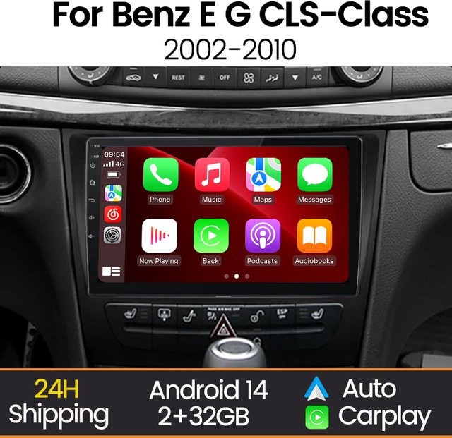 MEKEDE Android Auto und CarPlay Autoradio-Bildschirm für Mercedes Benz E-Klasse W211 und W219, Schwarz - Bild 1