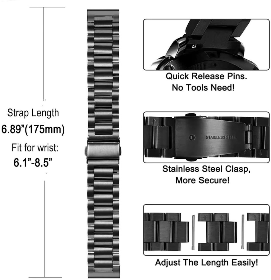 Amazfit Uhrenarmband Edelstahl, 22 mm, silver, Unisex - Bild 3