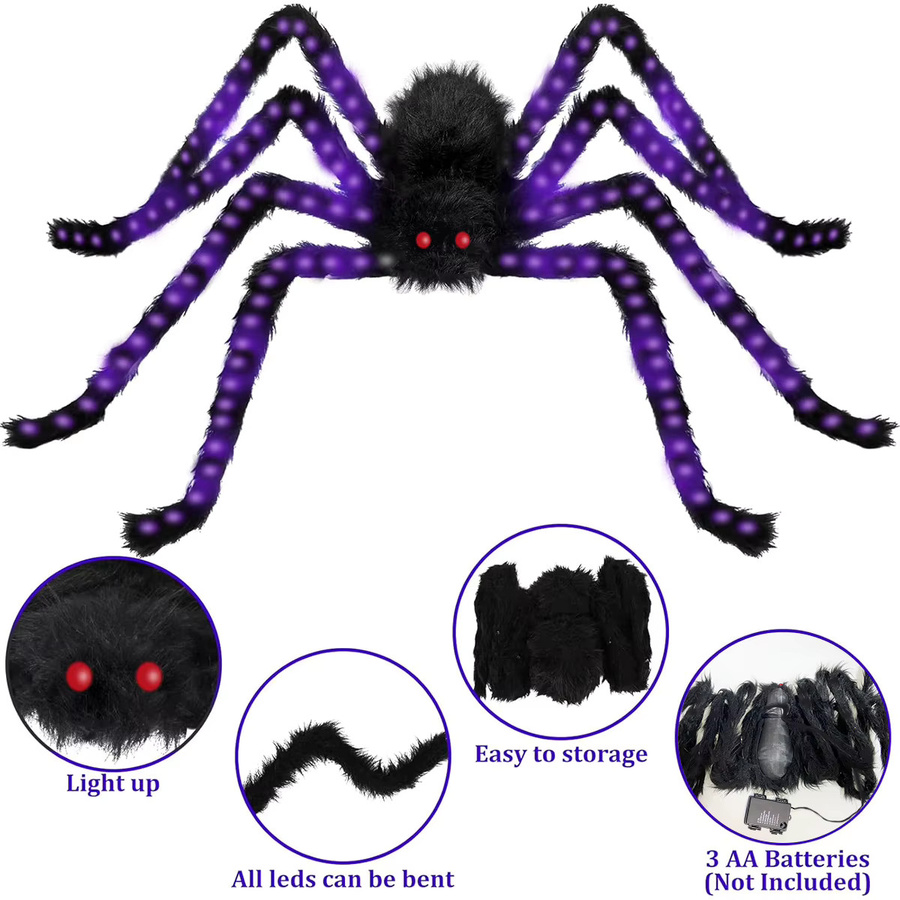Peach Forest Halloween-Spinne mit 144 LED-Kupferdraht-Lichtern in Violett, wasserdicht und batteriebetrieben für Outdoor und Zuhause - Bild 2