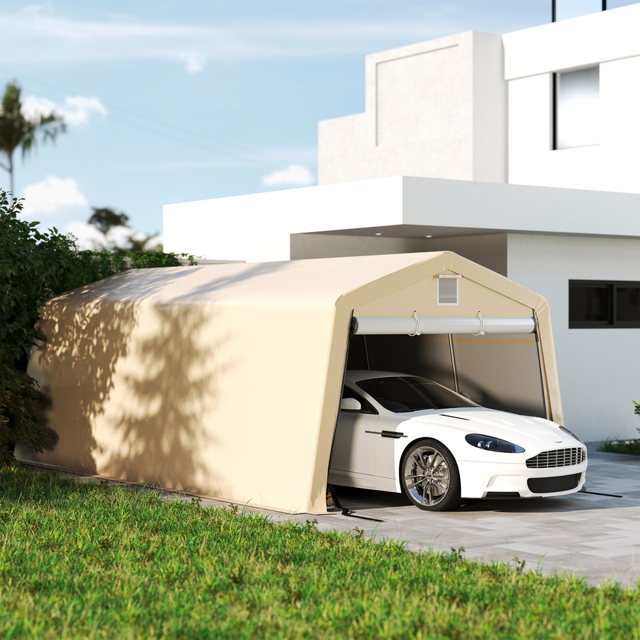Outsunny Carport Garage Zelt von Aosom in Khaki, B/T/H: 3,3 x 6,2 x 2,4 m, aus feuerverzinktem Stahl und wasserdichtem HDPE mit 1 Tür und 2 Belüftungen - Bild 2