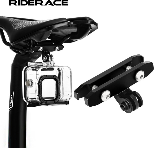 Kamera-Halterung aus Aluminiumlegierung für GoPro und Action-Cameras zur Montage an der Fahrrad-Sattelschiene, Schwarz - Bild 1
