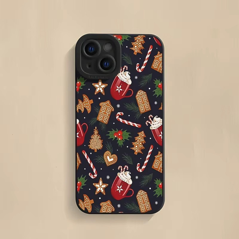 Handyhülle aus TPU mit Weihnachtsbaum-Herz-Lebkuchenmann-Muster in Schwarz und Multicolour für iPhone 11 bis iPhone 17 Pro Max, mattiertes Design - Bild 2