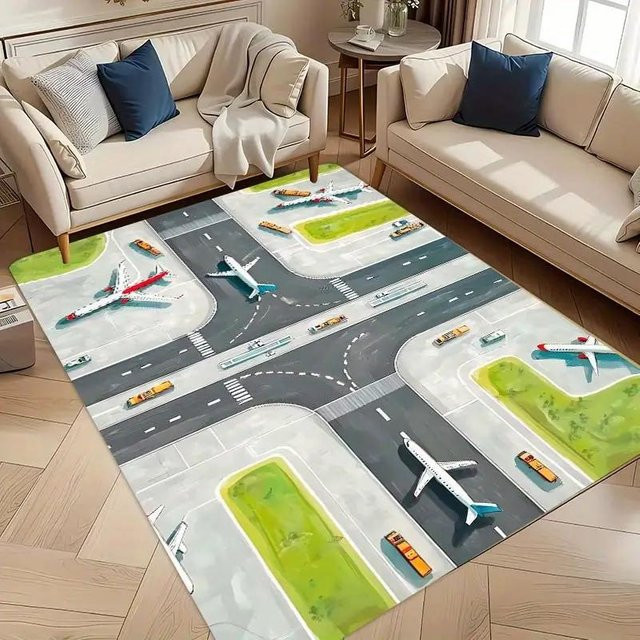 Spielmatte für Kinder mit Cartoon Flughafen und Landebahnen von Lodestar, Mehrfarbig, B/B: 80 x 120 cm - Bild 1