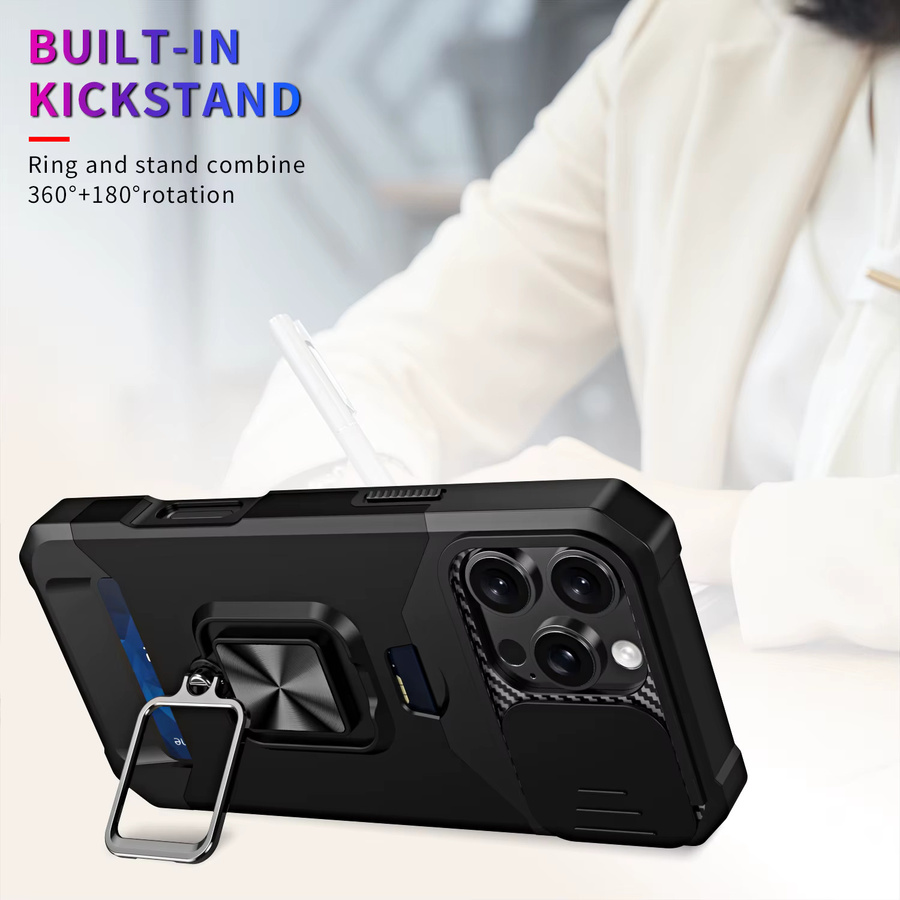 Rotierender Kartenhalter mit 360 Grad Halterring als stoßfeste Schutzhülle für iPhone 11 bis iPhone 16 Pro Max in Schwarz oder Blau - Bild 4