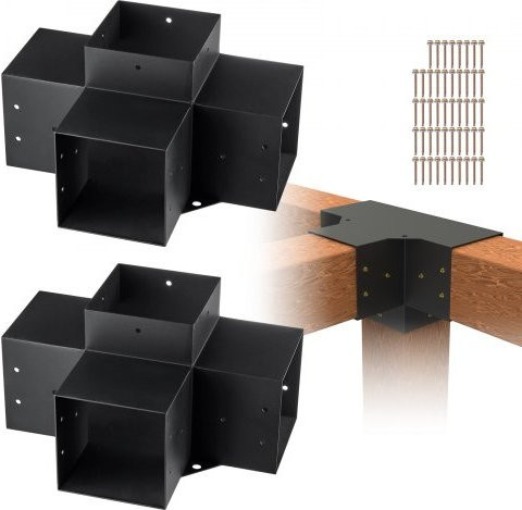 VEVOR Pergola Eckverbinder Set aus Stahl, 2er Pack 4-Wege Heavy Duty Eckwinkel für Holzpfosten, Farbe Schwarz, Innenmaß: 14,2 x 14,2 cm - Bild 1