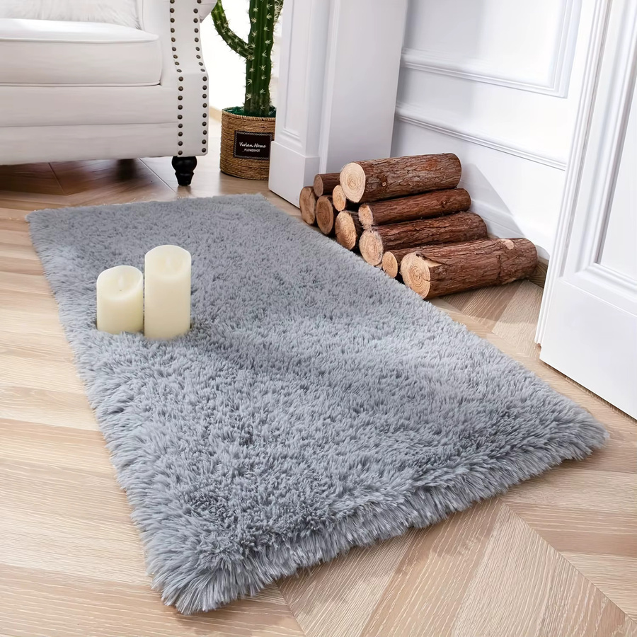 VIKAMA Nordischer Plüschteppich in Grau, Rechteckiger Kunstfell-Teppich für Schlafzimmer, Wohnzimmer oder Kinderzimmer - Bild 1