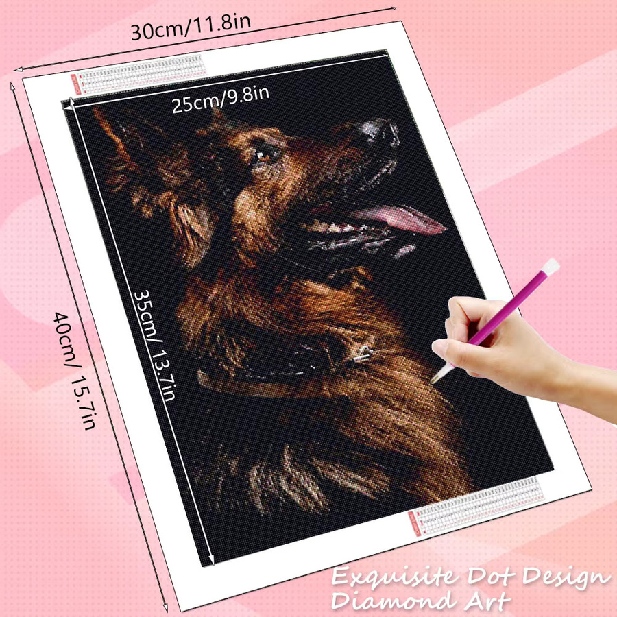 HUACAN Diamantmalerei Hund Schwarz Tier als 5D Kreuzstich Mosaik Bild mit runden Steinen in Mehrfarbig - Bild 2
