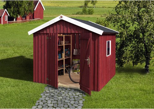 WEKA Schwedenhaus Gartenhaus Gr. 3 aus Holz in Rot mit Vordach und Massivholzfußboden B/H/T: 277 x 230 x 286 cm - Bild 1