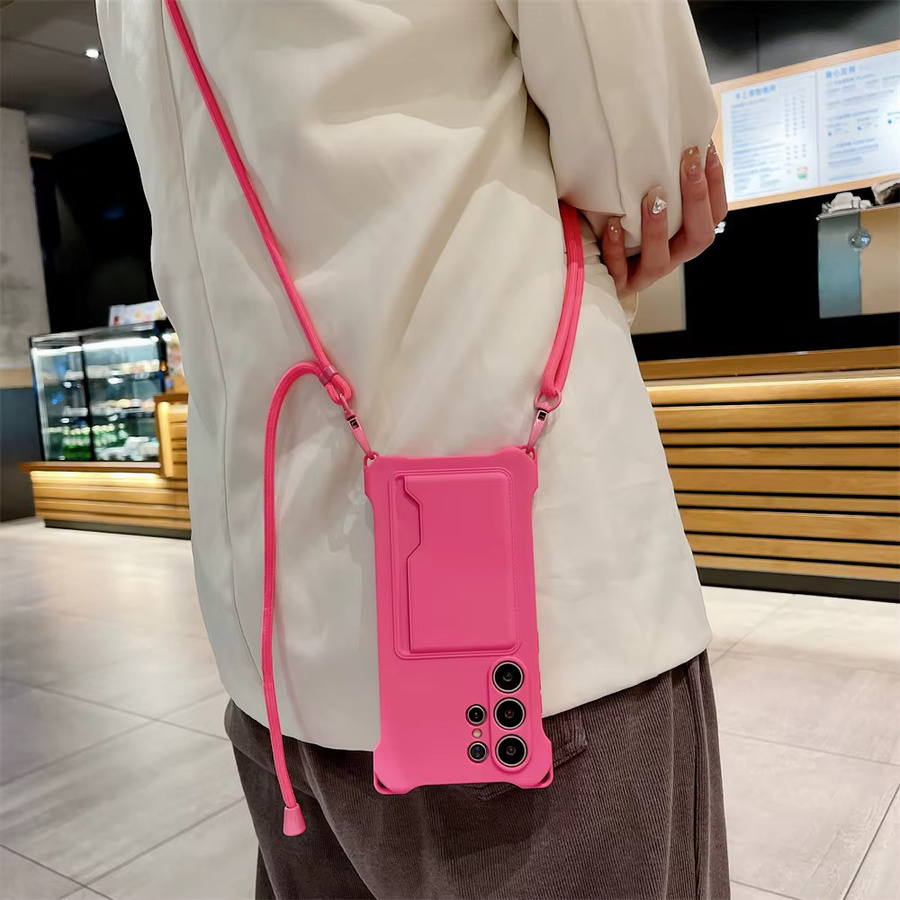 Silikon Crossbody-Hülle mit Kartenhalter und Umhängeband für Samsung Galaxy S26 S25 S24 S23 S22 A56 A55 A36 A17 A16 in Braun oder Pink - Bild 2