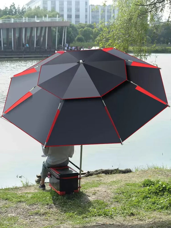 Doppellagiger faltbarer Garten-Sonnenschirm für Strand und Angeln, winddicht, Farben: Rot oder Schwarz, Durchmesser: 180 cm - Bild 2