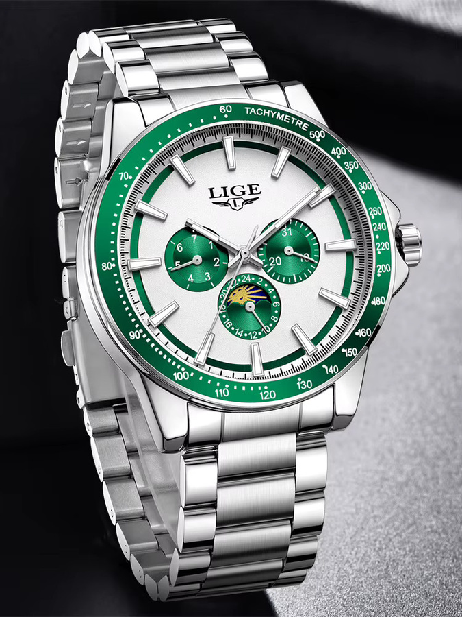 LIGE Armbanduhr Quarz, Edelstahl, Silber, Herren, 3 ATM, Leuchtzeiger - Bild 7