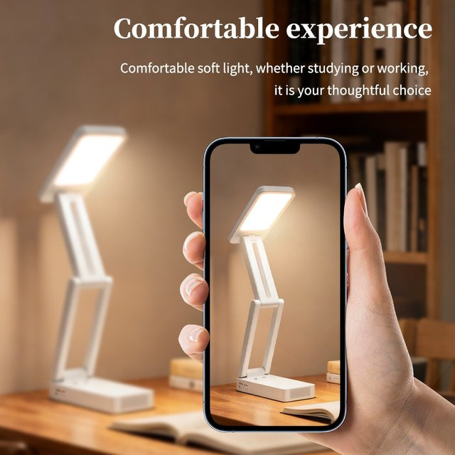 GGBEE Faltbare LED Tischlampe in Weiß mit wiederaufladbarem Akku und Nachtlichtfunktion für Home Office und Studium - Bild 1