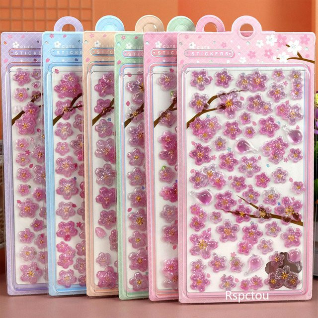 Charile Sakura 3D Relief Kristall-Aufkleber, pink, 6-teiliges Set - Bild 1