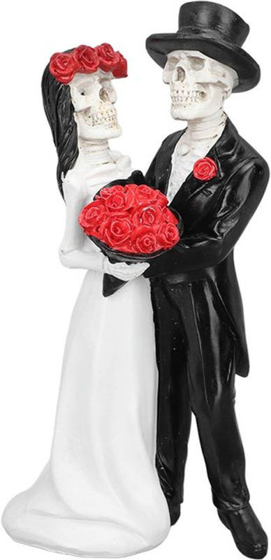 Tanzendes Skelettpaar als Hochzeitsfiguren von OutsideWorld in Schwarz und Weiß aus Kunstharz für Halloween und romantische Anlässe - Bild 1