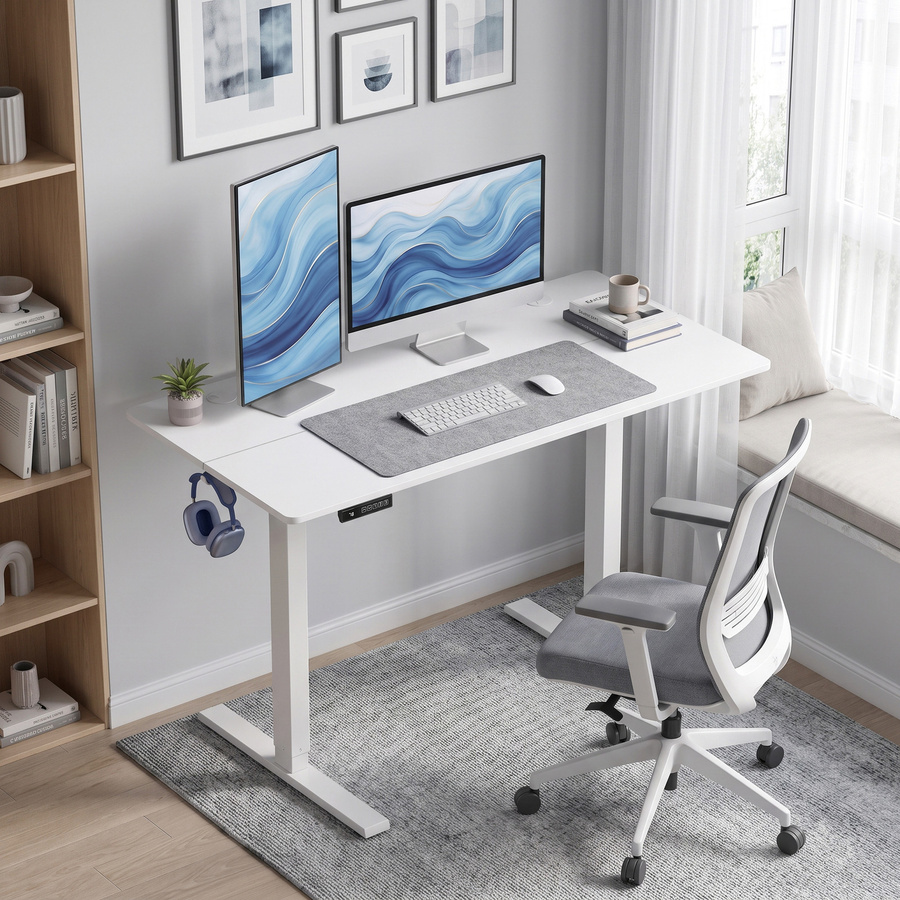 HOMCOM Elektrischer Sitz-Steh-Schreibtisch in Weiß mit LED-Display, 3 Speicherhöhen, Kindersicherung und Anti-Kollisionsschutz, B/T: 120 x 60 cm - Bild 2
