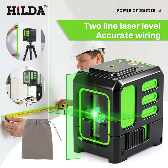 HILDA Laser-Wasserwaage in Grün mit 2 Linien, selbstnivellierend, IP55, 15 m Reichweite, horizontal und vertikal - Bild 1