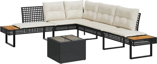 vidaXL 2-tlg Garten-Sitzgruppe in L-Form mit 3-Sitzer-Sofa, Couchtisch und Kissen, Schwarz - Bild 1