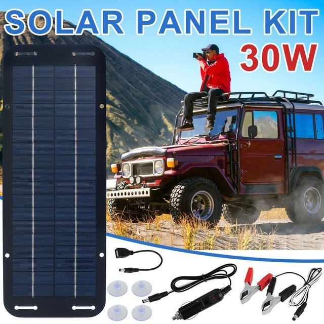 Willkey 12V Solarpanel-Set in Blau, wasserdicht nach IP65, tragbares Solar-Ladegerät mit 4 Saugnäpfen für Auto und Motorrad - Bild 1