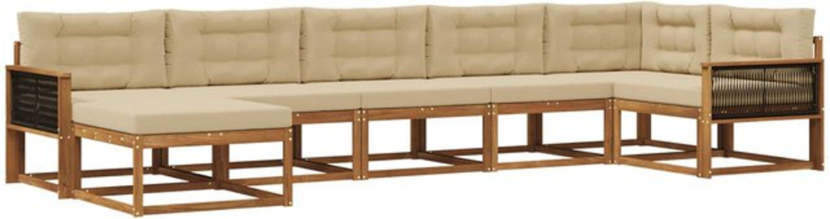 Modernes Outdoor-Sofagarnitur Set aus Akazie Holz mit 7-teiligen Kissen in Natur und Beige von vidaXL - Bild 1